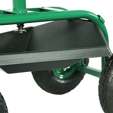 Sunnydaze Steel Rolling Garden Cart with Swivel Steering/Tray - Green