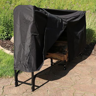Sunnydaze 8 ft Powder-Coated Steel Firewood Log Rack and Black Cover