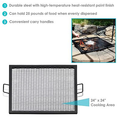 Sunnydaze 24 in Square Steel X-Marks Fire Pit Cooking Grill with Handles