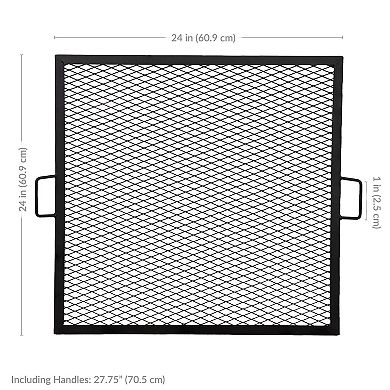 Sunnydaze 24 in Square Steel X-Marks Fire Pit Cooking Grill with Handles