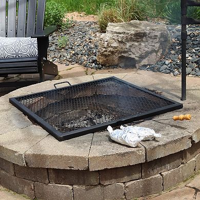 Sunnydaze 24 in Square Steel X-Marks Fire Pit Cooking Grill with Handles
