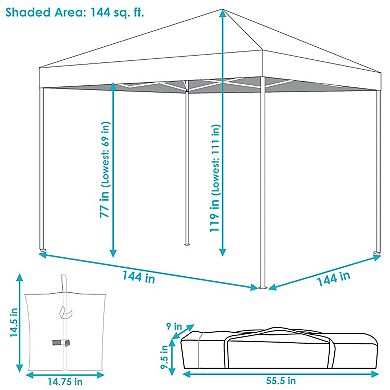 Sunnydaze Standard Pop-Up Canopy with Sandbags - 12 ft x 12 ft - Gray