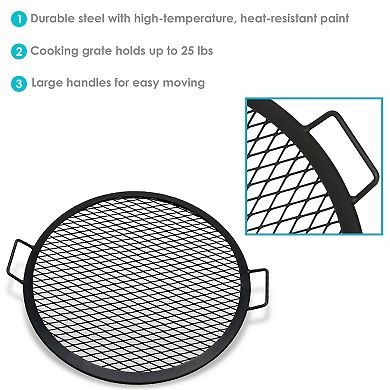 Sunnydaze Round Steel X-Mark Fire Pit Cooking Grill with Handles