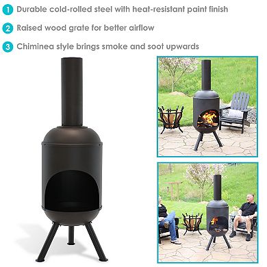 Sunnydaze 5 ft Steel Wood Burning Outdoor Chiminea Fire Pit with Wood Grate