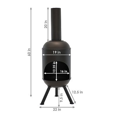 Sunnydaze 5 ft Steel Wood Burning Outdoor Chiminea Fire Pit with Wood Grate