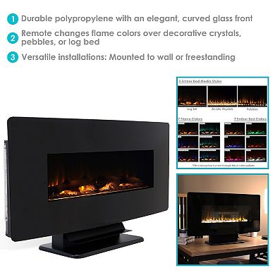 Sunnydaze 42 in Curved Face Wall Mount or Freestanding Electric Fireplace