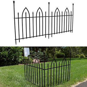 Sunnydaze 2 pc Gothic Arch Iron Garden Border Fencing - 6 Ft - Black