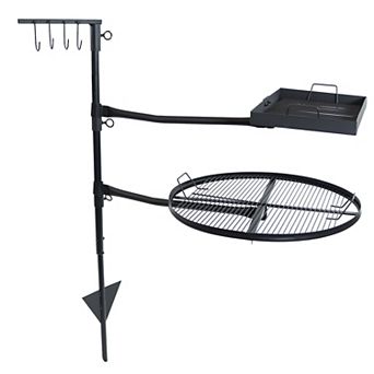 Sunnydaze Steel Fire Pit Cooking Grill Swivel Set with Stand/Ground Stake