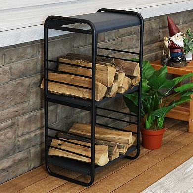 Sunnydaze 36.5 in Modern Rounded Edge Iron and Steel Firewood Log Rack