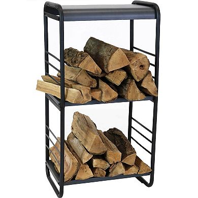 Sunnydaze 36.5 in Modern Rounded Edge Iron and Steel Firewood Log Rack