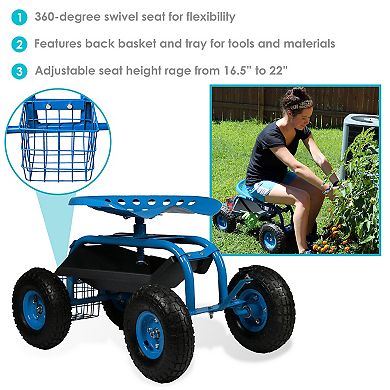 Sunnydaze Steel Rolling Garden Cart with Swivel Steering/Basket