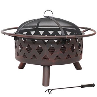 Sunnydaze Crossweave Steel Fire Pit with Screen and Poker