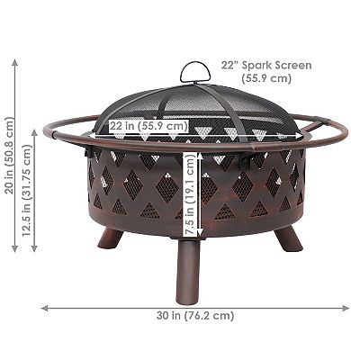 Sunnydaze 30 In Crossweave Steel Fire Pit With Screen And Poker