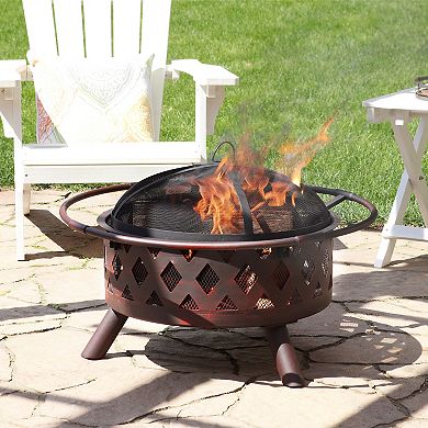 Sunnydaze 30 In Crossweave Steel Fire Pit With Screen And Poker