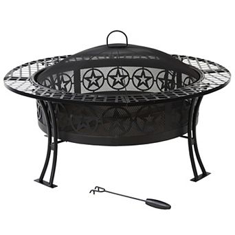 Sunnydaze 40 in Four Star Steel Fire Pit with Spark Screen and Poker