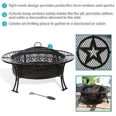 Sunnydaze 40 in Four Star Steel Fire Pit with Spark Screen and Poker