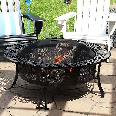 Sunnydaze 40 in Four Star Steel Fire Pit with Spark Screen and Poker