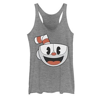 Juniors' Cuphead Big Smiling Face Gray Graphic Tank Top
