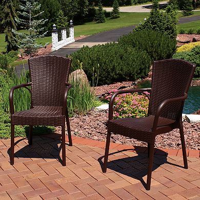 Sunnydaze Segesta All-Weather Plastic Patio Armchair - Wenge - Set of 4