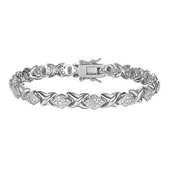 Sarafina Silver Tone Diamond Accent Hugs & Kisses Bracelet