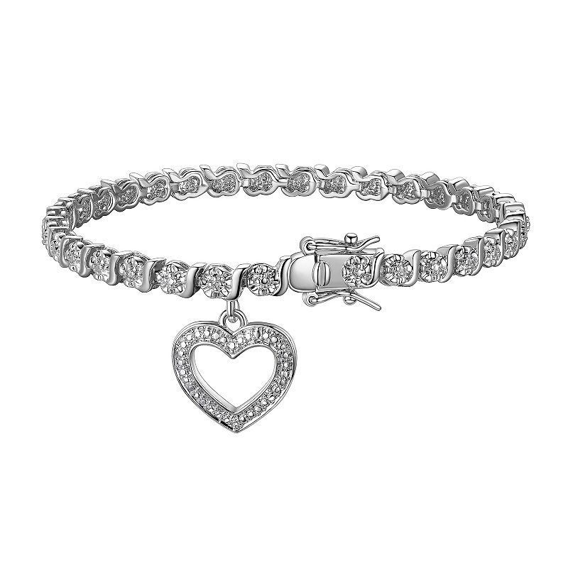 Sarafina Silver Tone Diamond Accent Heart Charm Bracelet, Womens, Size: 7