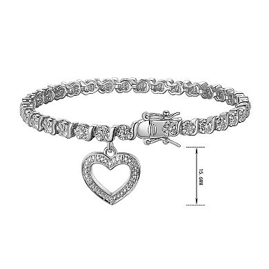 Sarafina Silver Tone Diamond Accent Heart Charm Bracelet