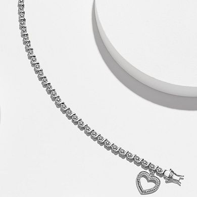 Sarafina Silver Tone Diamond Accent Heart Charm Bracelet
