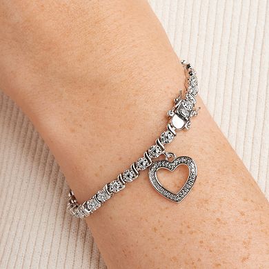 Sarafina Silver Tone Diamond Accent Heart Charm Bracelet