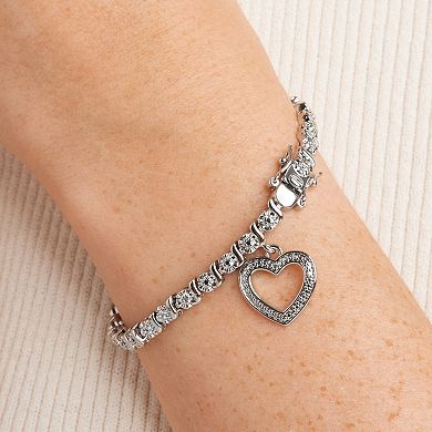 Sarafina Silver Tone Diamond Accent Heart Charm Bracelet