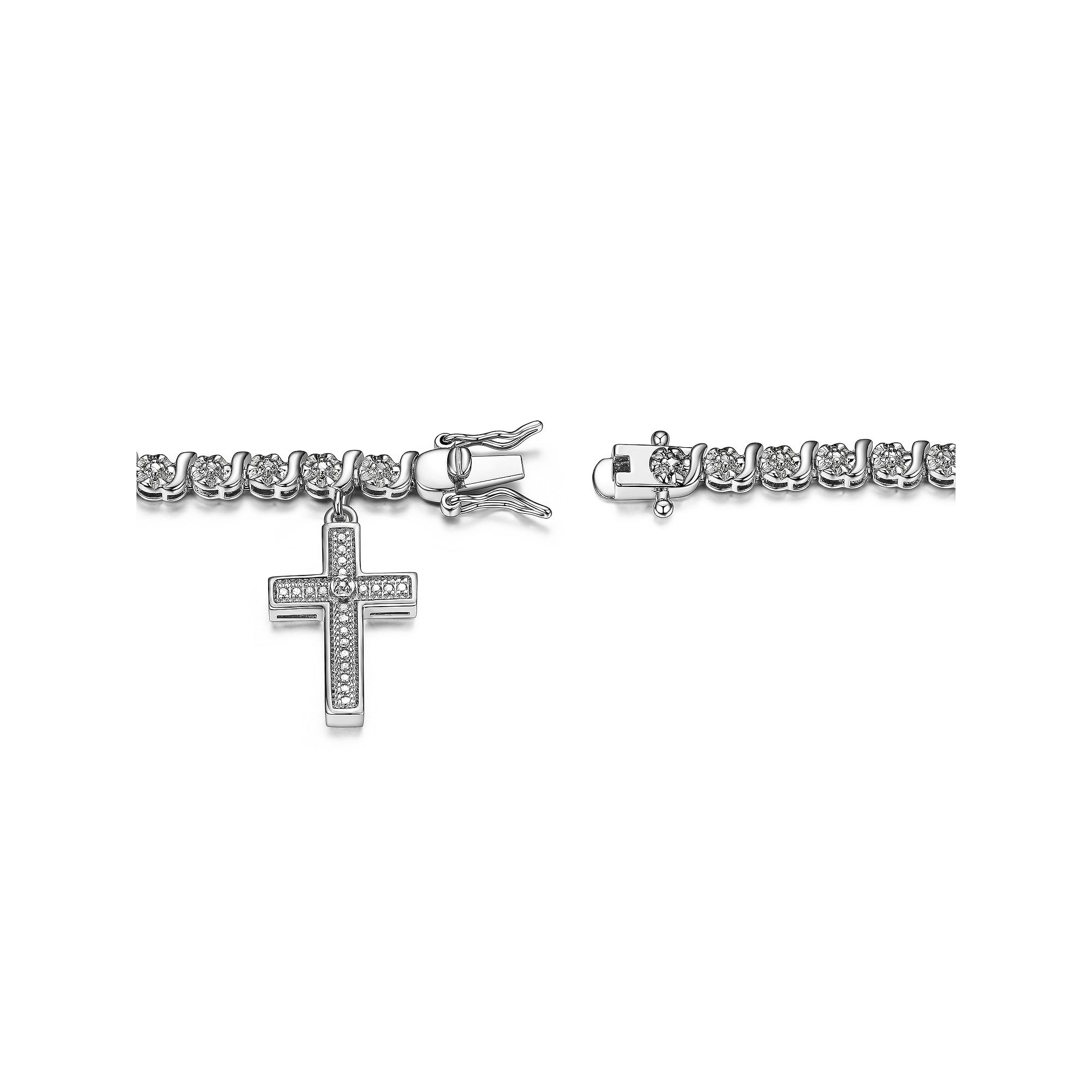 Sarafina Silver Tone Diamond Accent Cross Charm Bracelet, Womens, Size: 7