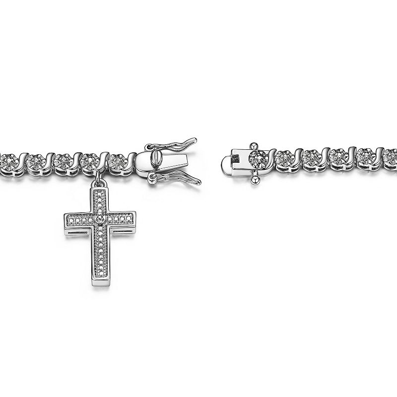 Sarafina Silver Tone Diamond Accent Cross Charm Bracelet, Womens, Size: 7
