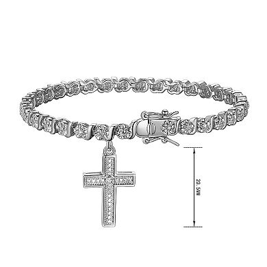 Sarafina Silver Tone Diamond Accent Cross Charm Bracelet