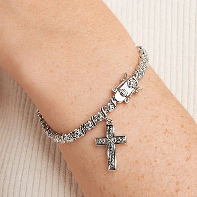 Sarafina Silver Tone Diamond Accent Cross Charm Bracelet