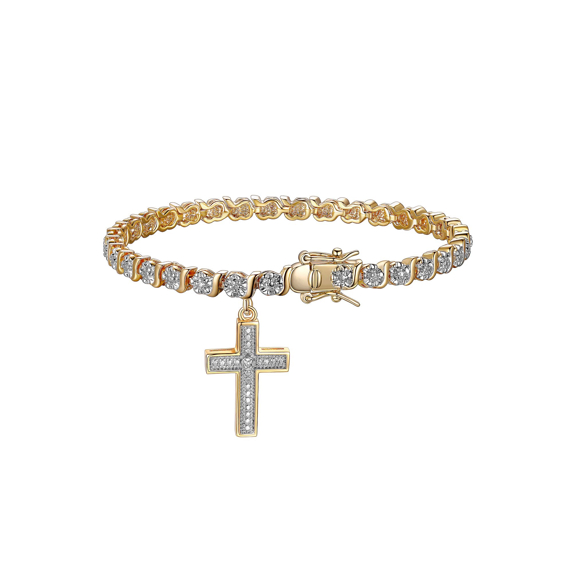 Sarafina Diamond Accent Cross Charm Bracelet, Womens, Size: 7.25, Gold 