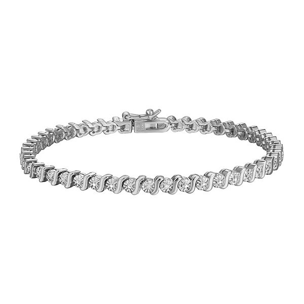 Sarafina Silver Tone Diamond Accent S-Link Tennis Bracelet