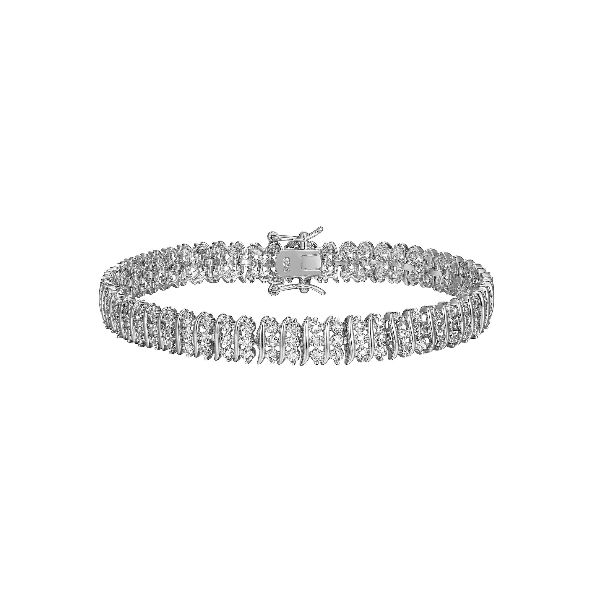 Sarafina Silver Tone Diamond Accent 3 Row S-Link Tennis Bracelet, Womens,