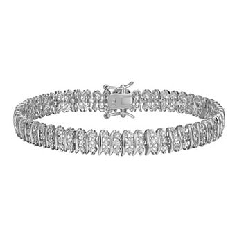 Sarafina Silver Tone Diamond Accent 3 Row S-Link Tennis Bracelet