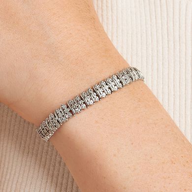 Sarafina Silver Tone Diamond Accent 3 Row S-Link Tennis Bracelet
