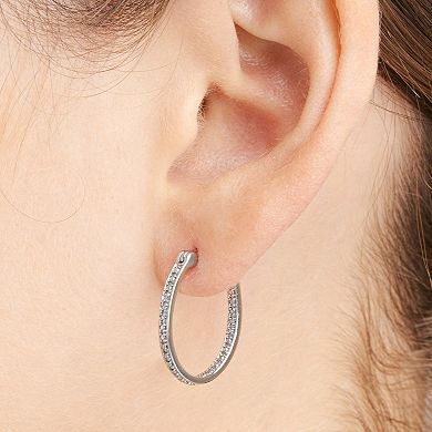 Sarafina Silver Tone Diamond Accent Inside Out Hoop Earrings