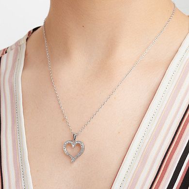 Sarafina Silver Tone Diamond Accent Open Heart Pendant Necklace