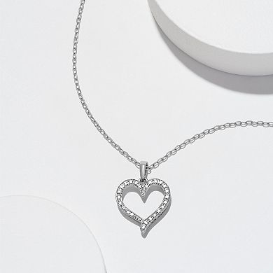 Sarafina Silver Tone Diamond Accent Open Heart Pendant Necklace