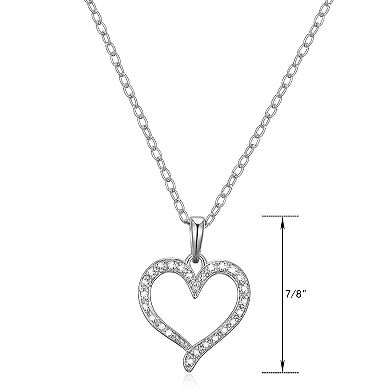 Sarafina Silver Tone Diamond Accent Open Heart Pendant Necklace