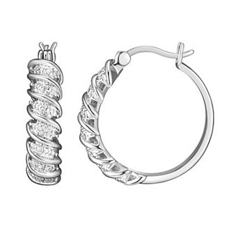 Sarafina Silver Tone Diamond Accent Twist Hoop Earrings
