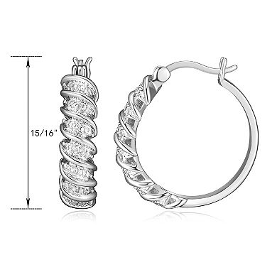 Sarafina Silver Tone Diamond Accent Twist Hoop Earrings