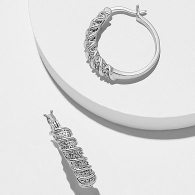 Sarafina Silver Tone Diamond Accent Twist Hoop Earrings