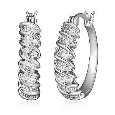 Sarafina Silver Tone Diamond Accent Twist Hoop Earrings