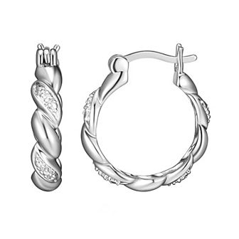 Sarafina Silver Tone Diamond Accent Twist Hoop Earrings