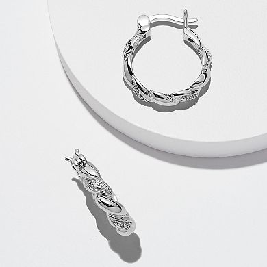 Sarafina Silver Tone Diamond Accent Twist Hoop Earrings