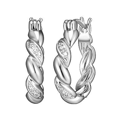 Sarafina Silver Tone Diamond Accent Twist Hoop Earrings