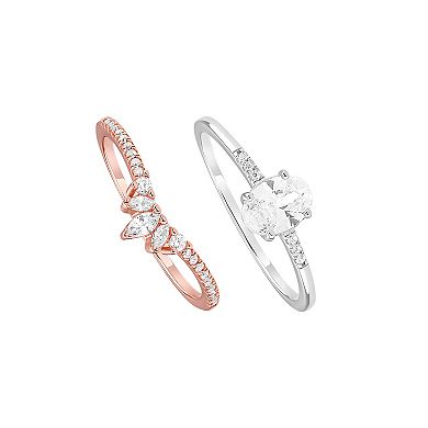 PRIMROSE Sterling Silver Cubic Zirconia Duo Ring Set